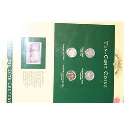 Lot of 4, Ten-Cent Coins with 3 Cent FDR Commemorative Stamp]