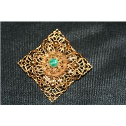 Vintage Gold & Green Stone Brooch