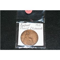 1911 English Large One Penny, cleaned