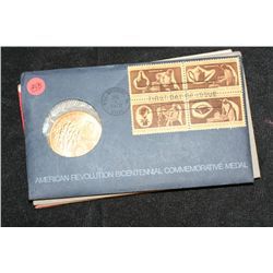 1972 American Revolution Bicentennial Commemorative Medal & First Day Issue Stamps