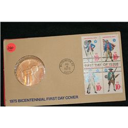 1975 American Revolution Bicentennial Commemorative Medal & First Day Issue Stamps