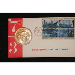 1973 American Revolution Bicentennial Commemorative Medal & First Day Issue Stamps