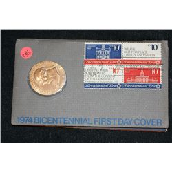 1974 American Revolution Bicentennial Commemorative Medal & First Day Issue Stamps