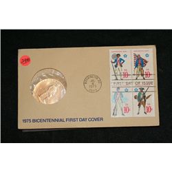 1975 American Revolution Bicentennial Commemorative Medal & First Day Issue Stamps