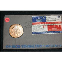 1974 American Revolution Bicentennial Commemorative Medal & First Day Issue Stamps