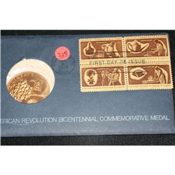 1972 American Revolution Bicentennial Commemorative Medal & First Day Issue Stamps