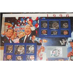 1996 US UNC Mint Set Panel from Philadelphia & Denver and Stamp set