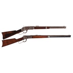 Two Winchester Long Guns -A) Winchester Model 1873 Lever Action Saddle Ring Carbine