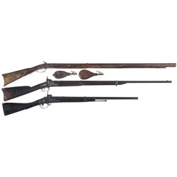 Three Percussion Long Guns -A) Ketland & Co. Marked Percussion Conversion Rifle with Two Powder Flas