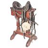 Image 1 : Cavalry Saddle, Saddle Stand, U.S. Marked Bridle, Sword and a Canteen