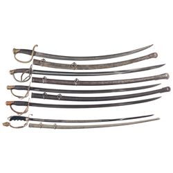 U.S. Model 1840 Dragoon Saber, Two U.S. Model 1860 Light Cavalry Sabers, U.S.. Model 1902 Officer's 