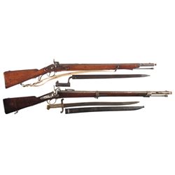 Two Percussion Long Guns -A) Unmarked Percussion Conversion Rifle with Bayonet and Sling