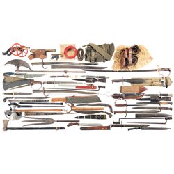 Large Grouping of Edged Weapons and Three Miniature Cannons