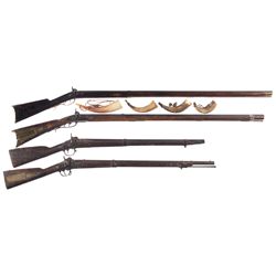 Four Percussion Long Guns -A) Melchior Full Stock Percussion Rifle with Powder Horns