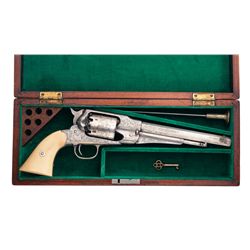 Cased Custom Engraved Remington New Model Army Percussion Revolver with Bone Grips