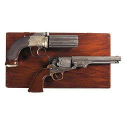 Two Percussion Revolvers -A) Unmarked Engraved British Double Action Pepperbox Percussion Revolver