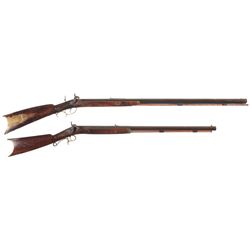 Two Percussion Long Guns -A) Unmarked Half Stock Percussion Rifle