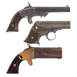 Three Antique Hand Guns -A) Engraved Bacon Single Shot Single Action Pistol