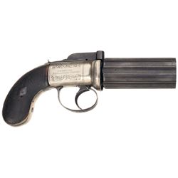 Engraved Joseph Wood English Pepperbox Pistol