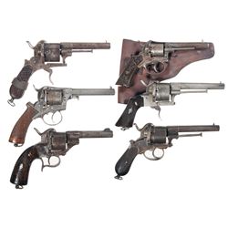 Six Pinfire Revolvers -A) Spanish Double Action Folding Trigger Pinfire Revolver
