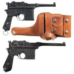 Two Broomhandle Semi-Automatic Pistols -A) 1896 Mauser Bolo Broomhandle Semi-Automatic Pistol with H