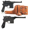 Image 1 : Two Broomhandle Semi-Automatic Pistols -A) 1896 Mauser Bolo Broomhandle Semi-Automatic Pistol with H