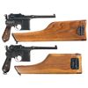 Image 1 : Two Mauser Broomhandle Semi-Automatic Pistols with Shoulder Stocks -A) Mauser 1930 Broomhandle Small