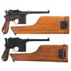 Image 1 : Two Mauser Broomhandle Semi-Automatic Pistols with Shoulder Stocks -A) 1896 Mauser Broomhandle Small
