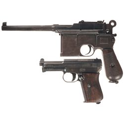 Two German Semi-Automatic Pistols -A) Mauser Large Ring Broomhandle Semi-Automatic Pistol