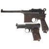 Image 1 : Two German Semi-Automatic Pistols -A) Mauser Large Ring Broomhandle Semi-Automatic Pistol