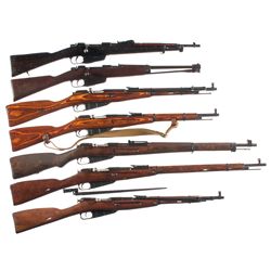 Seven Military Bolt Action Long Guns -A) Italian Model 1891 Carcano Bolt Action Carbine