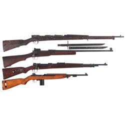 Four Military Long Guns -A) Japanese Ariska Type 38 Bolt Action Rifle with Bayonet and Scabbard