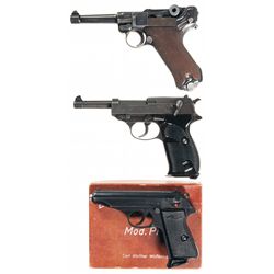 Three German Semi-Automatic Pistols -A) Mauser "S/42" Code 1938 Date Luger Semi-Automatic Pistol