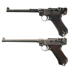 Two Luger Semi Automatic Pistols -A) Mauser byf Code 42 Date Luger P.08 Semi-Automatic Pistol with L