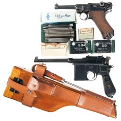 Two German Semi-Automatic Pistols -A) Mauser "S/42" Code, 1938 Date Luger Semi-Automatic Pistol with