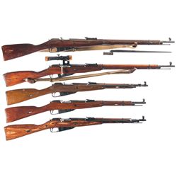 Five Mosin Nagant Bolt Action Military Longarms -A) Mosin Nagant Model 91/30 Bolt Action Rifle with 