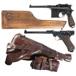 Two German Pistols -A) Mauser Model 1930 Broomhandle Semi-Automatic Pistol with Holster Stock