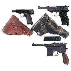 Three European Semi-Automatic Pistols -A) Walther Model 4 Pistol with Holster and Extra Magazine