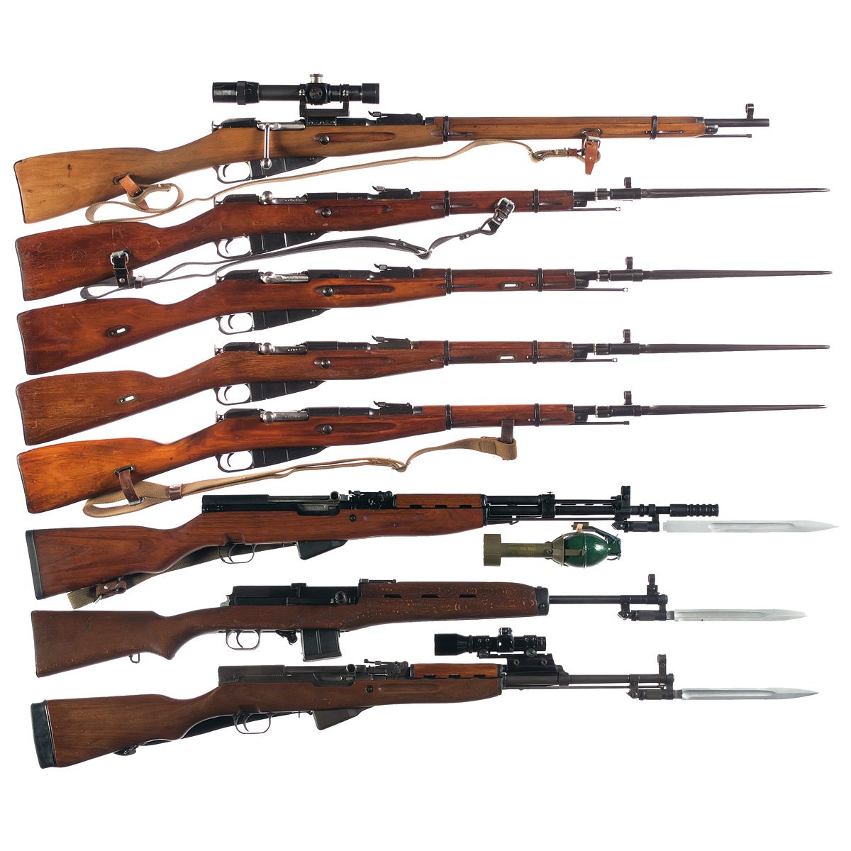 Eight Military Longarms A Mosin Nagant Model 91 30 Sniper Rifle With Scope Eight Military Longarms A Mosin Nagant Model 91 30 Sniper Rifle With Scope