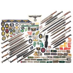 Large Lot of Bayonets, Badges, Patches and Shoulder Boards