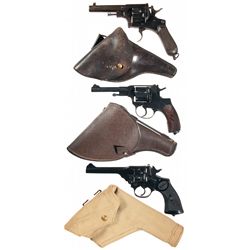 Three Double Action Revolvers with Holsters -A) Mida Brecia Folding Trigger Double Action Revolver