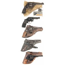 Five Double Action Military Revolvers -A) Webley Mark VI Double Action Revolver with Accessories