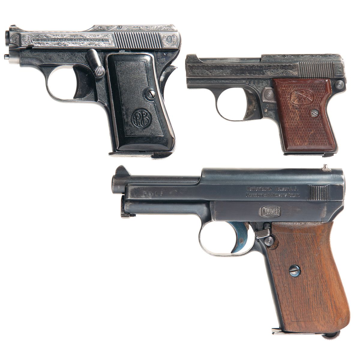 Three European Semi-Automatic Pistols -A) Engraved Beretta Model 418 ...