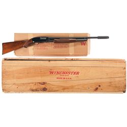 Boxed Winchester Model 12 Skeet Slide Action Shotgun, Sign, and Crate