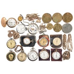 Grouping of Pocket Watches with Accessories