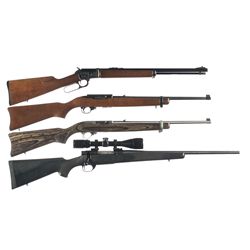 Four Sporting Long Guns -A) Custom Engraved Marlin Model Golden 39A Mountie Lever Action Rifle