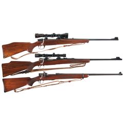 Three Bolt Action Rifles -A) Husqvarna H5000 Bolt Action Rifle with Sling and Scope