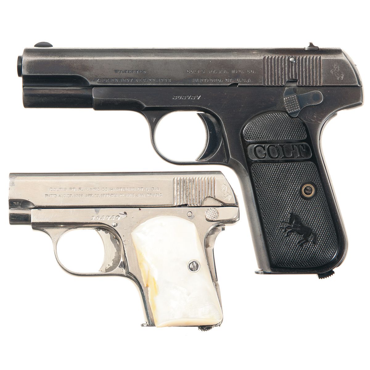 Two Colt Hammerless SemiAutomatic Pistols A) Colt Model 1903 .32 Semi