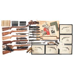 Grouping of Edged Weapons, Firearm Magazines and Assorted Paper Items