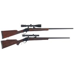Two Browning Single Shot Rifles -A) Browning Model 1885 Single Shot Rifle with Scope